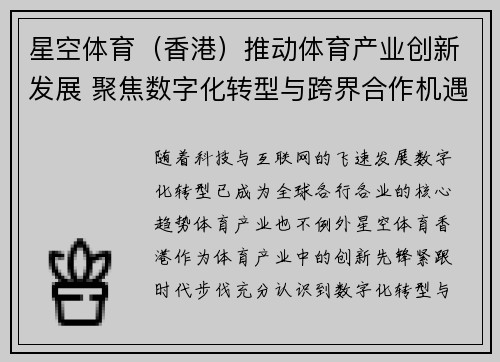 星空体育（香港）推动体育产业创新发展 聚焦数字化转型与跨界合作机遇